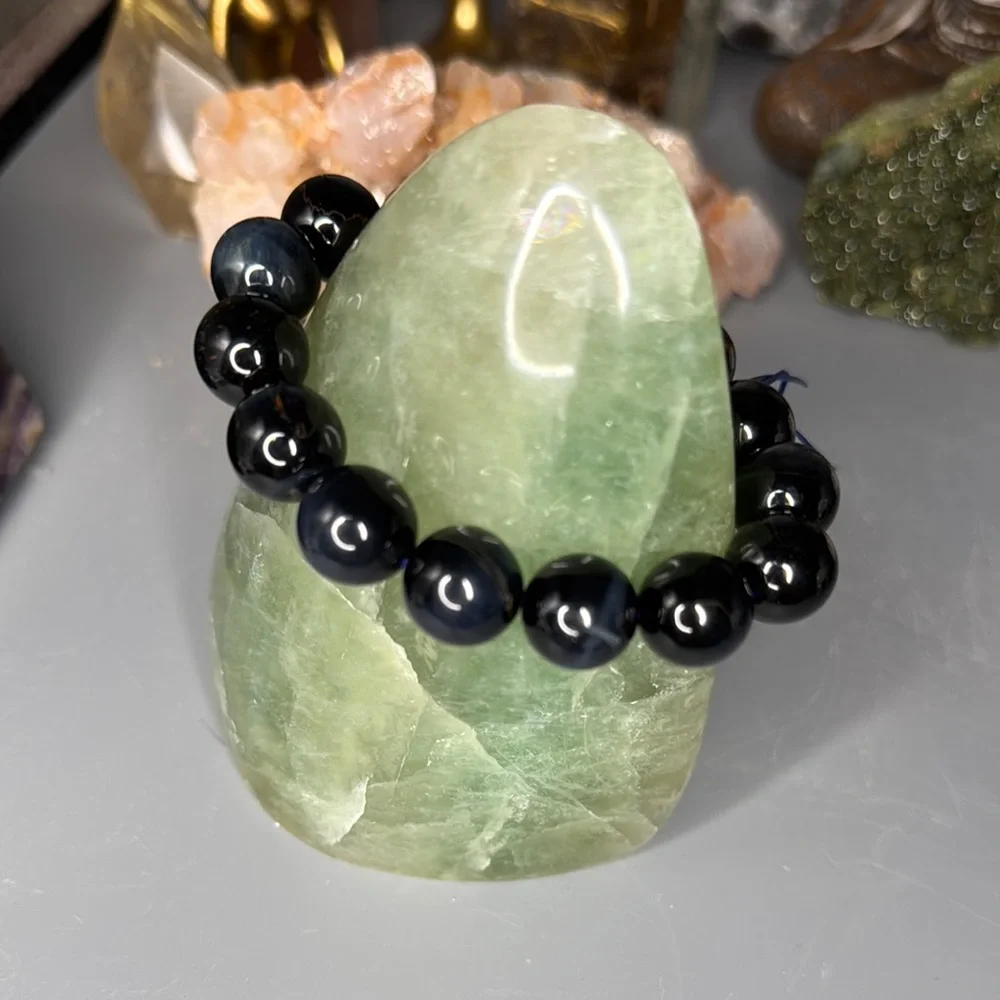 Blue Tiger Eye 14mm Men’s Beaded Bracelet - Picture 6 of 7